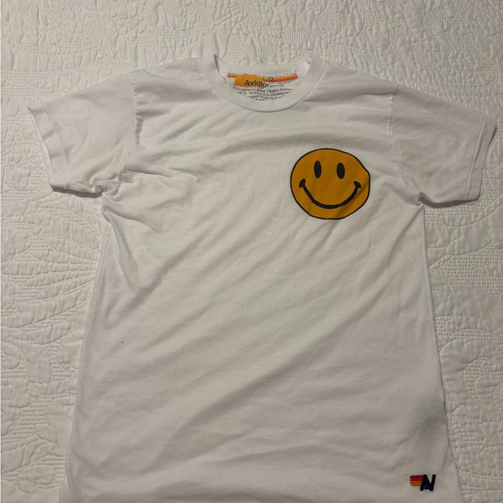 Aviator Nation White Tee with yellow Happy Face size 12